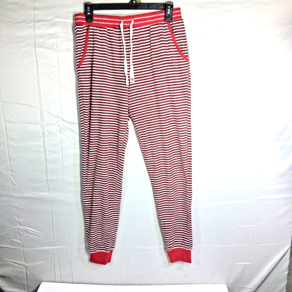 Women's Size PS Cozy Jockey Red & White Striped Tie Cuffed Pajama/Sleep Pants